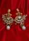 Gold plated fancy traditional earring adorn with kundan,moti stone and pearls only on Kalki