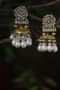 Gold Plated Jhumkas With Kundan Adorned Floral Motif And Dangling Pearls