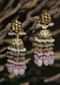 Gold Plated Jhumkas With Kundan Studded Floral Motif And Pink Bead Fringes