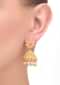 Gold Plated Jhumkas With Peach Floral Stud Adorned With Pearls And Stones Online - Kalki Fashion