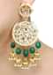 Gold Plated Kundan Earrings In Floral Round Design With Green Beads, Pearls And Nano Jhumkas Online - Kalki Fashion