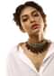Gold Plated Kundan Necklace With Green Stone And Dangling Brown And Black Semi Precious Drops