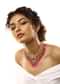 Gold Plated Kundan Necklace With Grey Enamelling, Moti And Dangling Multicolored Beads And Pink Stones