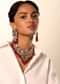 Gold Plated Necklace And Earrings Set With Elaborate Kundan Work Along With Rani Pink Ombre Bead Fringes