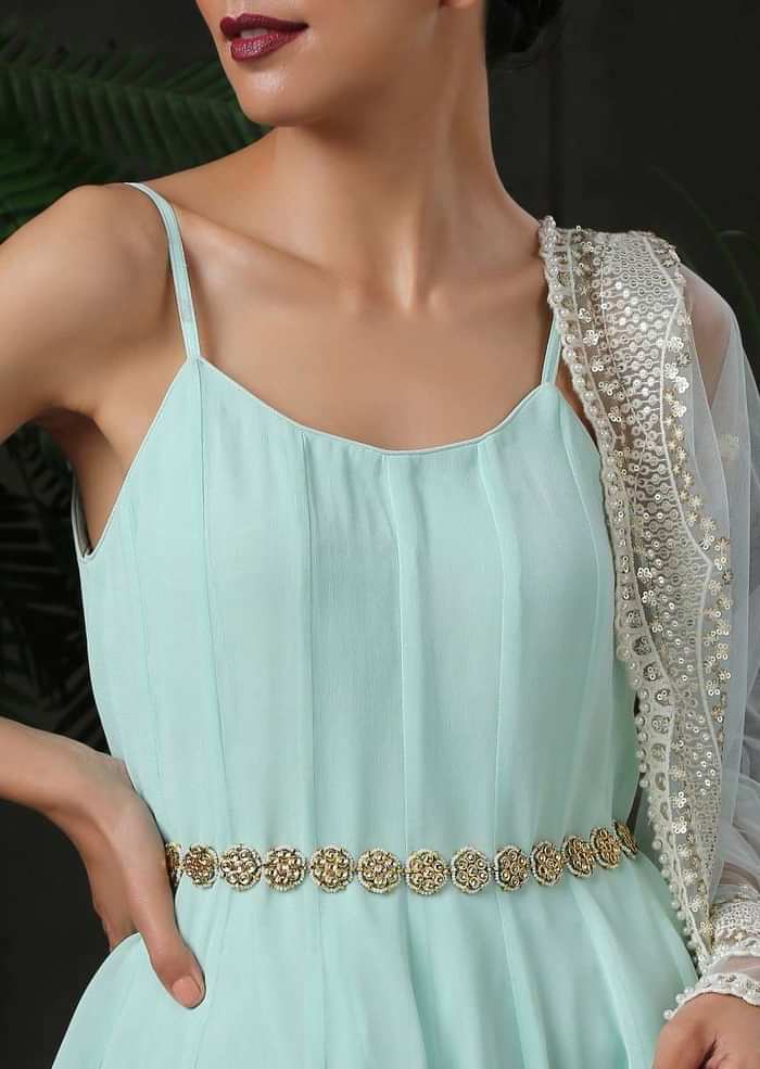 Gold Plated Waist belt Made With Timeless Polki In Floral Motifs That Are Edged With High Grade Shell Pearls By Paisley Pop