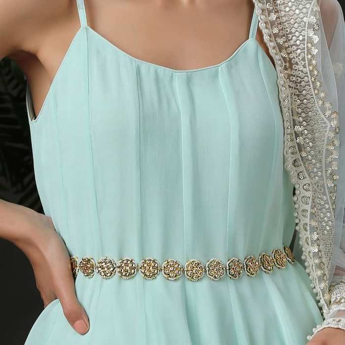 Gold Plated Waist belt Made With Timeless Polki In Floral Motifs That Are Edged With High Grade Shell Pearls By Paisley Pop