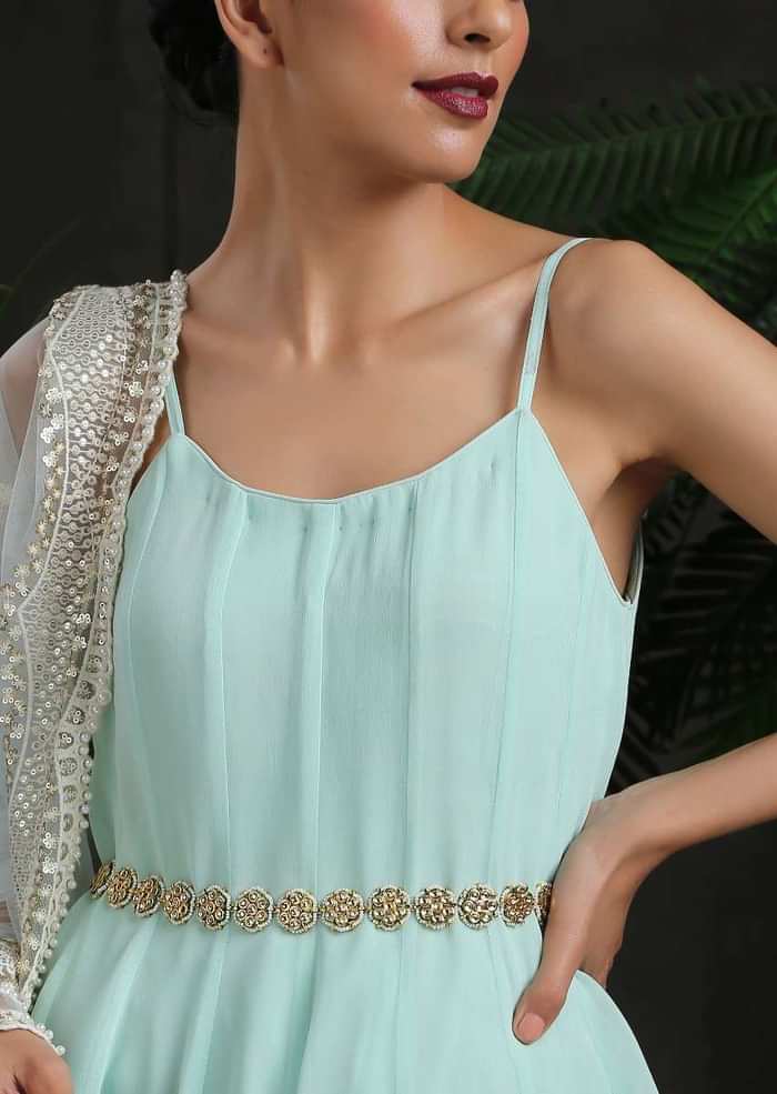 Gold Plated Waist belt Made With Timeless Polki In Floral Motifs That Are Edged With High Grade Shell Pearls By Paisley Pop