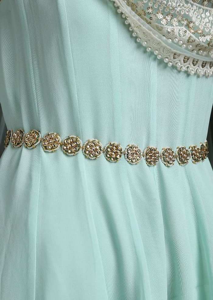 Gold Plated Waist belt Made With Timeless Polki In Floral Motifs That Are Edged With High Grade Shell Pearls By Paisley Pop