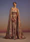 Gold Printed Drape Skirt And Blouse Set With Choker Dupatta
