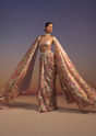 Gold Printed Drape Skirt And Blouse Set With Choker Dupatta