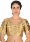 Gold raw silk blouse with moti embroider butti only on Kalki