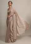 Gold Saree In Chinon Chiffon With Badla Embroidered Buttis And Chevron Border Online - Kalki Fashion