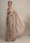 Gold Saree In Chinon Chiffon With Badla Embroidered Buttis And Chevron Border Online - Kalki Fashion