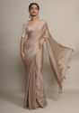 Gold Saree In Chinon Chiffon With Badla Embroidered Buttis And Chevron Border Online - Kalki Fashion