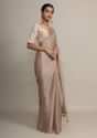 Gold Saree In Chinon Chiffon With Badla Embroidered Buttis And Chevron Border Online - Kalki Fashion