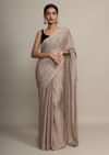 Gold Saree In Chinon Chiffon With Badla Embroidered Round Motifs And Striped Pallu Online - Kalki Fashion