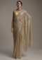 Gold Saree Embellished In Sequins With Moti Embroidered Border And Unstitched Blouse Online - Kalki Fashion