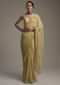 Gold Shimmer Georgette Saree With Scattered Sequins And Moti Motifs Along With Unstitched Blouse Online - Kalki Fashion
