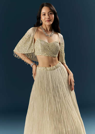 Gold Tissue Bridesmaid Lehenga With Cutdana And Beads Embroidery