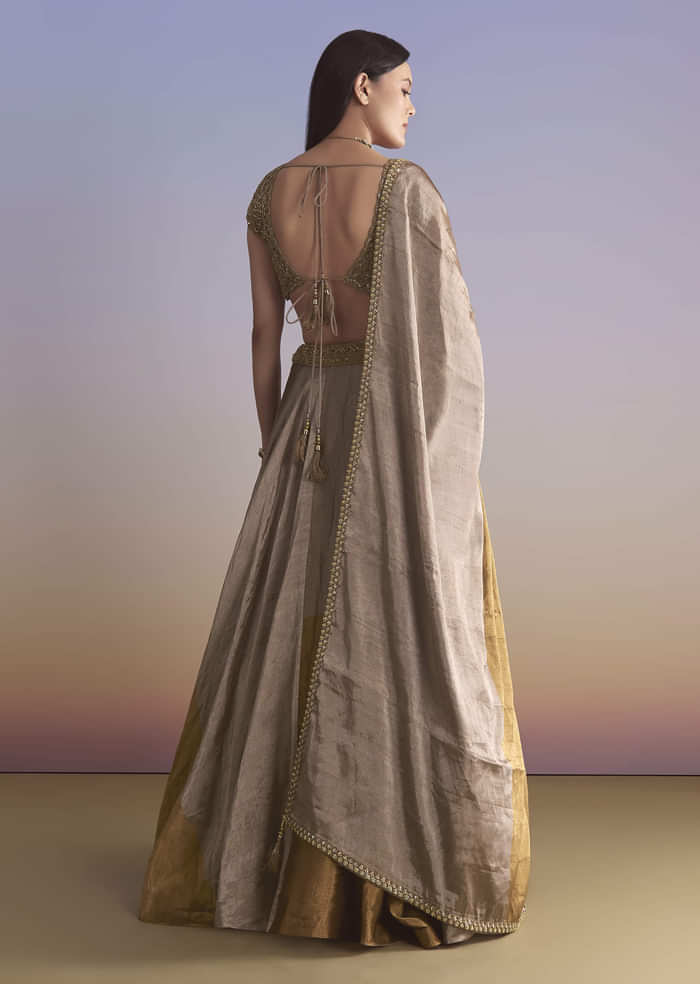 Gold Tissue Bridesmaid Lehenga With Zardosi Embroidery