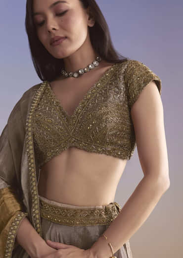 Gold Tissue Bridesmaid Lehenga With Zardosi Embroidery