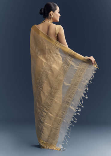 Gold Tissue Organza Woven Saree With Golden Zari Work Gold Tissue Organza Woven Saree With Golden Zari Work