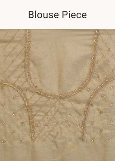 Gold Tissue Saree With Cutdana Sequins And Beads Embroidery