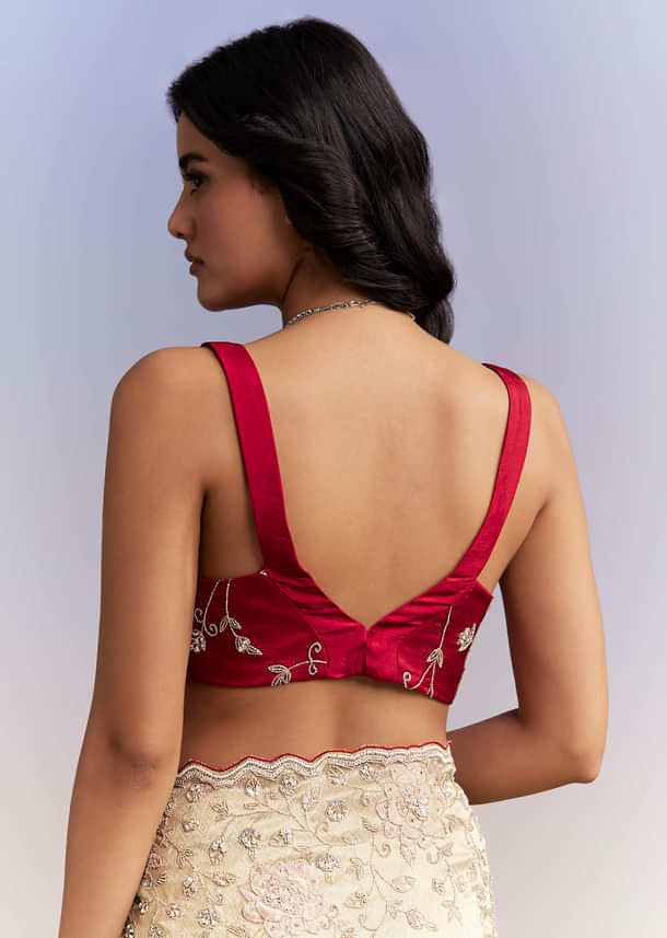 Gold Tissue Saree With Heavy Hand Embroidery Gold Tissue Saree With Heavy Hand Embroidery