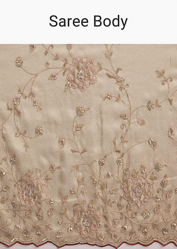 Gold Tissue Saree With Heavy Hand Embroidery Gold Tissue Saree With Heavy Hand Embroidery