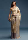Gold Tissue Saree With Mirror Embroidery