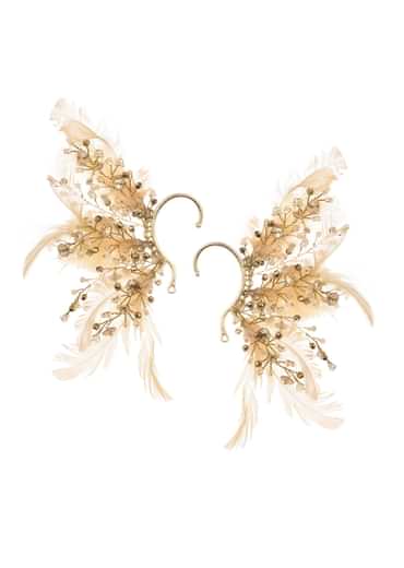 Gold And Beige Handcrafted Earcuff In Mix Metal