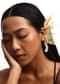 Gold And Beige Handcrafted Earcuff In Mix Metal