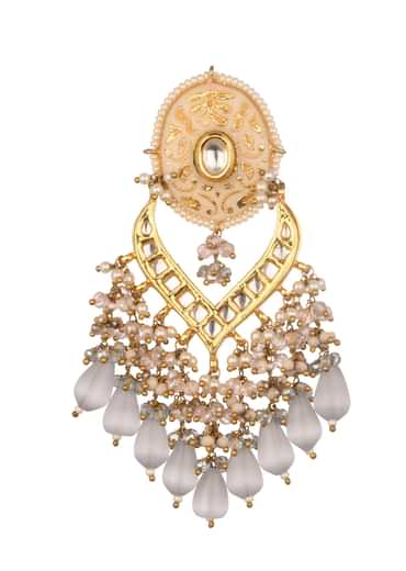 Gold And Blue Kundan Dangler Earrings In Mix Metal