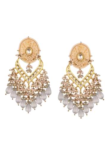 Gold And Blue Kundan Dangler Earrings In Mix Metal