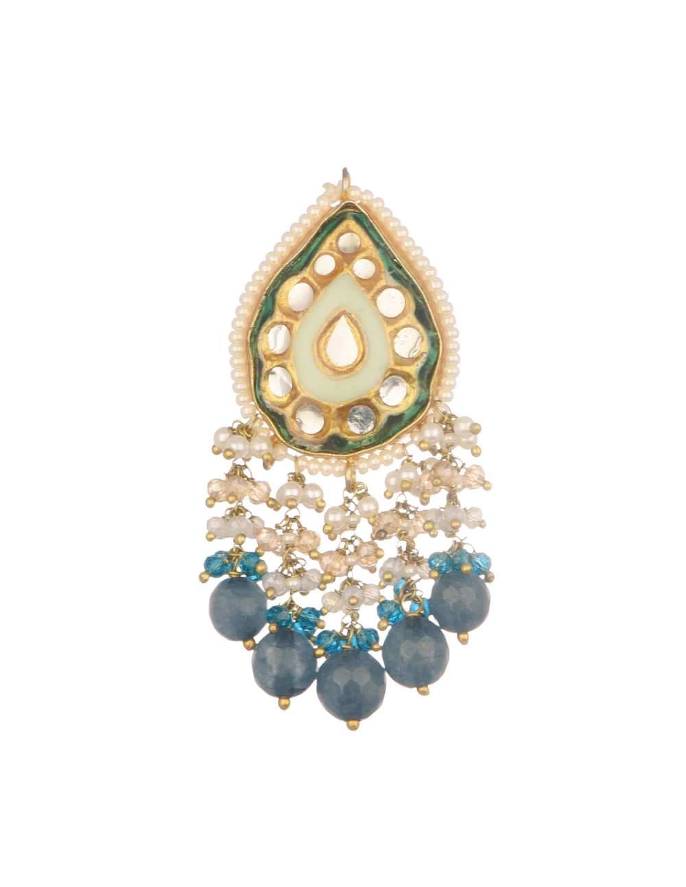Gold And Blue Kundan Short Necklace Set In Mix Metal