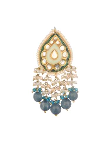 Gold And Blue Kundan Short Necklace Set In Mix Metal