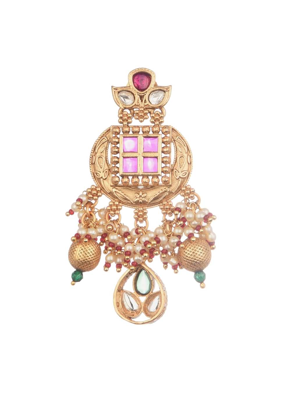 Gold And Green Temple Necklace Set In Mix Metal