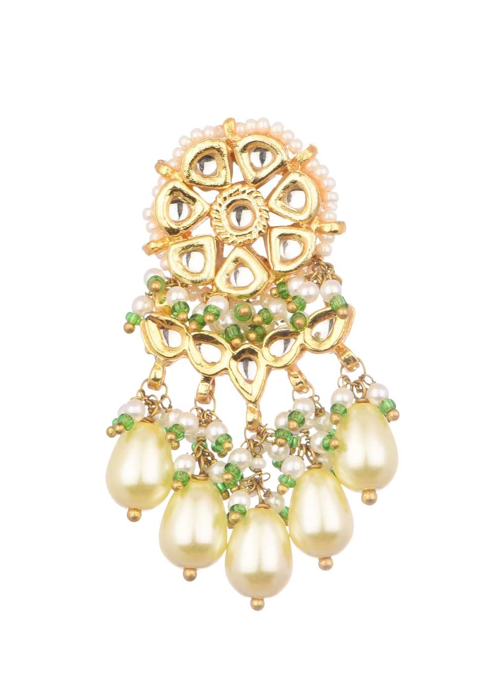 Gold And Green Short Kundan Necklace Set In Mix Metal