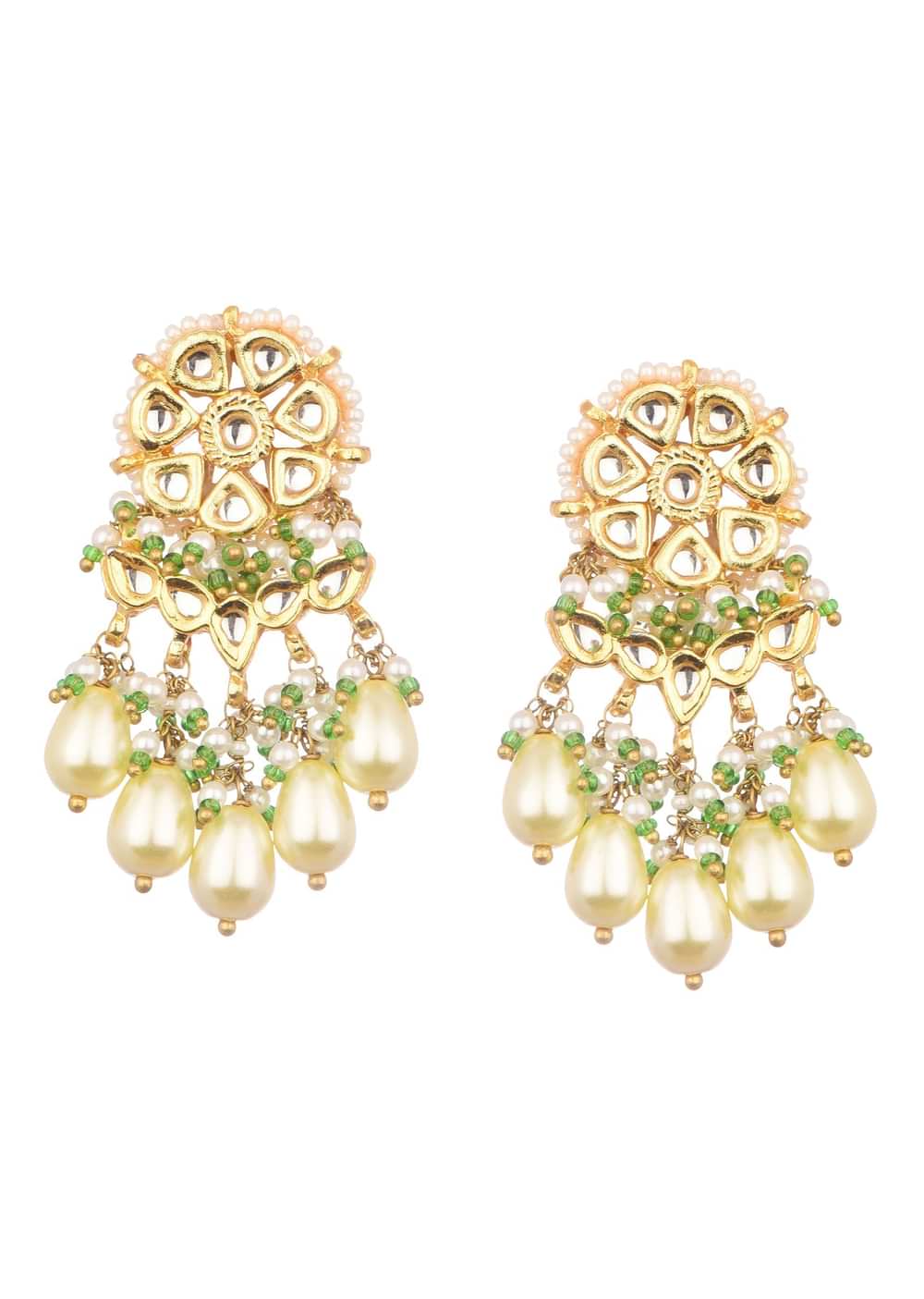 Gold And Green Short Kundan Necklace Set In Mix Metal