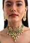 Gold And Green Short Kundan Necklace Set In Mix Metal