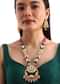 Gold And Green Temple Necklace Set In Mix Metal
