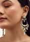 Gold And Light Green Danglers With Kundan Work In Mix Metal
