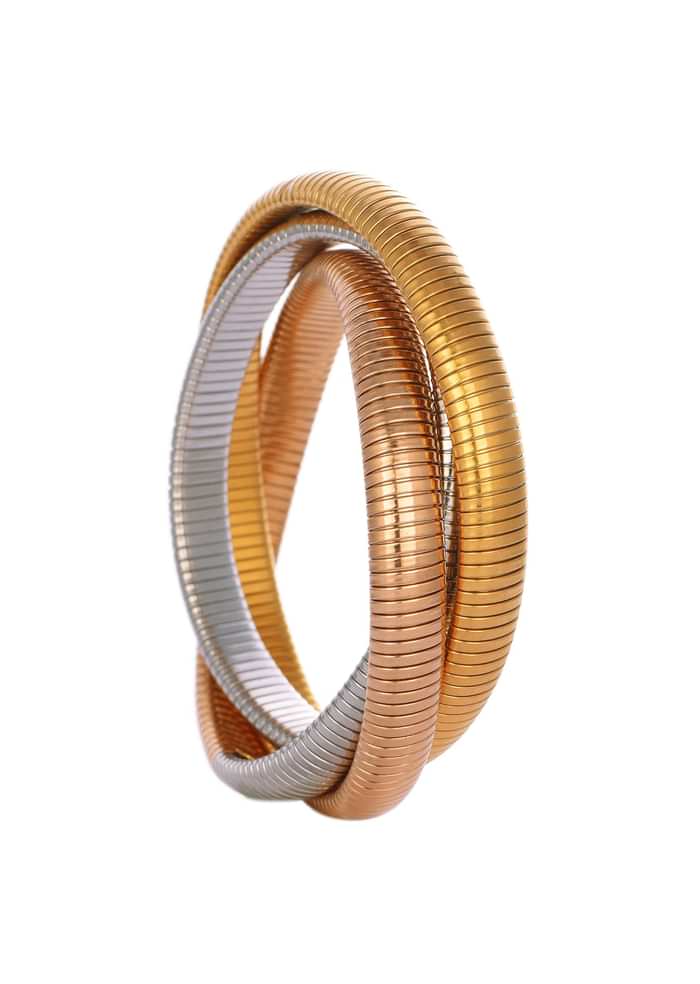 Gold And Silver Chunky Bangles In Mix Metal