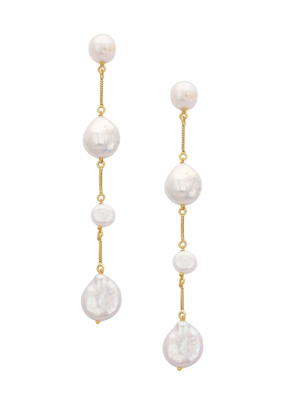 Gold And White Chain Danglers With Mother Of Pearls