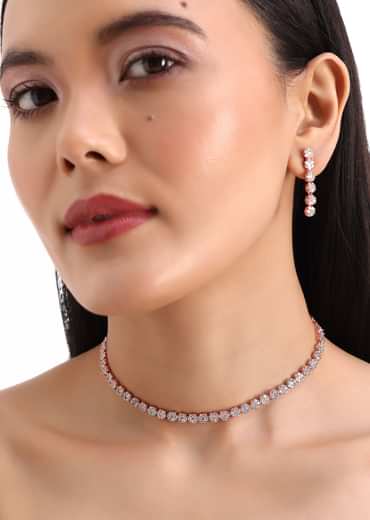 Gold And White Diamond Necklace Set In Mix Metal