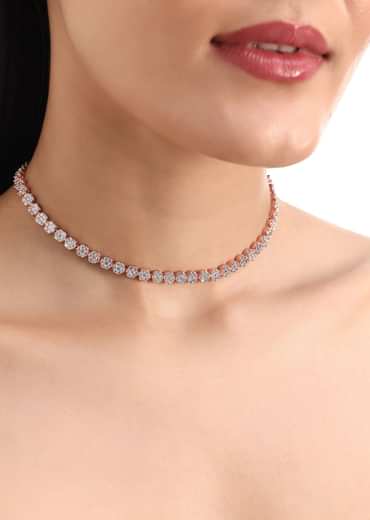 Gold And White Diamond Necklace Set In Mix Metal