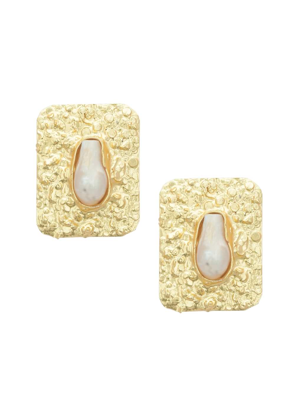 Gold And White Geometric Studs With Mother Of Pearls