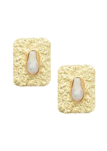 Gold And White Geometric Studs With Mother Of Pearls