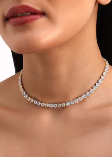 Gold And White Kundan Diamond Necklace Set In Mix Metal