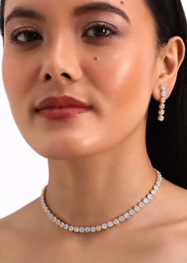 Gold And White Kundan Diamond Necklace Set In Mix Metal